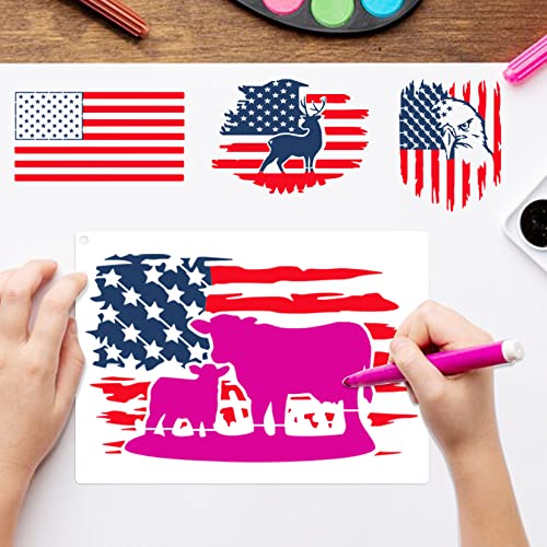 12pcs American Flag Stencil Star Stencils for Painting Union 50 Stars 1776 Military We The People Template for Flag Patriotic Wood Burning Stencils Pkqon