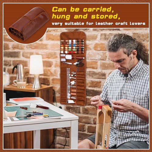 TLKKUE Leather Working Kit Leather Craft Tools with Custom Storage Bag Leather Craft Making Leather Tooling Kit for Beginners Leather Crafting Tools TLKKUE