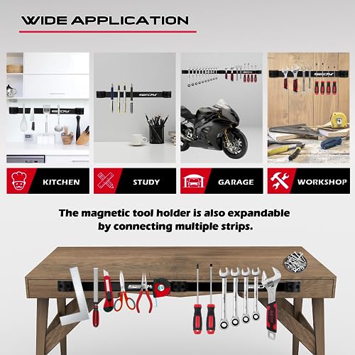 Magnetic Tool Holder Storage Organizer: 7-Piece Garage Wall Mount Rack Organization Strip Power Magnet Organizers Mounted Workbench Board Slatwall SEDY
