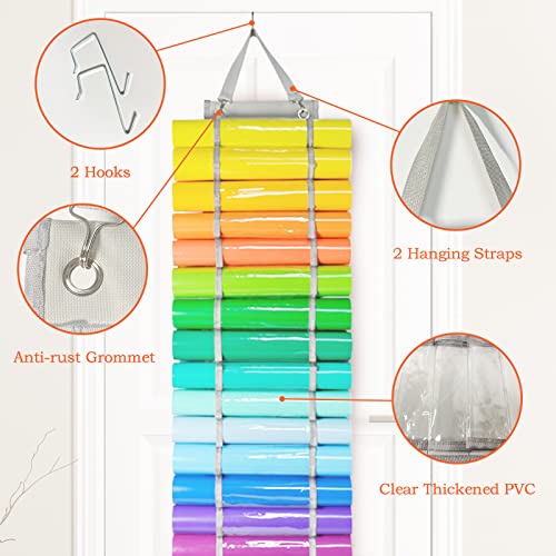 Tunnkit Vinyl Roll Holder - 36 Compartments Vinyl Storage Organizer with 7 Mesh Pockets Storage, Wall Mount/Over The Door Vinyl Roll Storage, with 2 Tunnkit