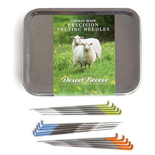 Complete Needle Felting Craft Starter Kit for Beginners, Premium Tools and Supplies, 17 Colors Wool, 15 Needles Color Coded, Sharps Container, Pad, Desert Breeze Distributing