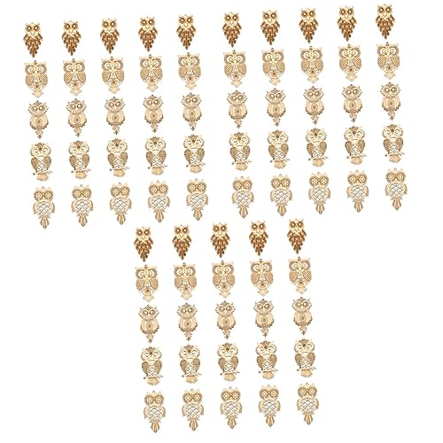 VILLCASE 75 Pcs owl Wood Chips Flowers for Crafts Micro Garden Animal Statue Wood Slices Unfinished Wood Crafts bass Wood Owl Charm Pendant Wood VILLCASE