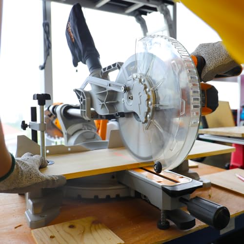 Hoteche 10-Inch Miter Saw 15A Sliding Compound Single Bevel Chop Saw with Laser Guide and TCT Saw Blade for Wood and Metal Working Hoteche