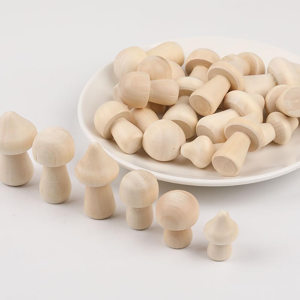 ccHuDE 12 Pcs Unfinished Wooden Mushrooms Unpainted Wood Mushrooms Small Paintable Mushrooms Mini Mushroom Figurines Craft Mushrooms Ornaments ccHuDE