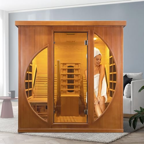 TaTalife Infrared 2 Person Wooden Sauna Room, Luxurious Red Cedar Sauna with Recliner, 3400W Dry Heat Sauna for Home, 9 Heating Panels, Bluetooth TaTalife