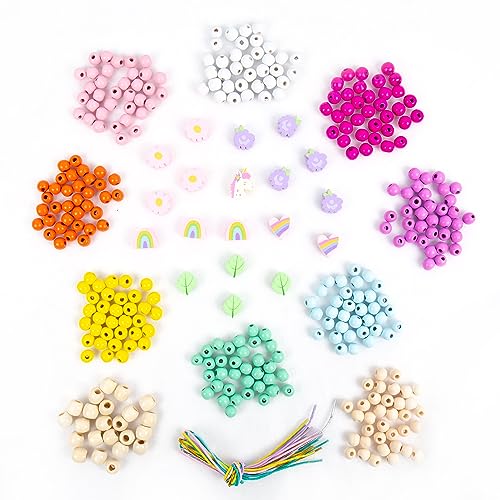 Story Magic Wooden Flower Bead Set, Over 300 Large Hole Wood Beads & Charms for Beading Bracelets, Bracelet Making Kit, Flower Bracelet Kit, Story Magic