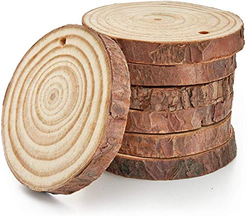 ARTEZA Natural Wood Slices, 45 Pieces, 2.4-2.8 Inch Diameter, 0.4 Inch Thickness, Round Pine Wood Discs with Bark for Crafts, Christmas Ornaments, ARTEZA