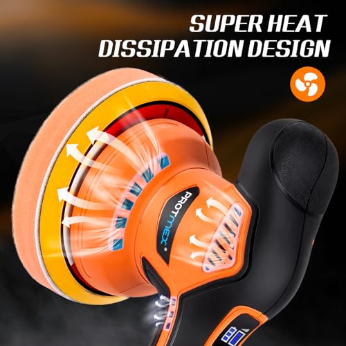 Protmex Cordless Car Buffer Polisher, 6IN Car Buffers And Polishers Kit, 6 Variable Speed Car Polishing Kit, 2*21V 1.5Ah Batteries Cordless Polisher Protmex