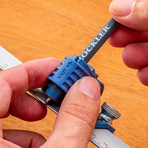 9” Quick Draw Marking Gauge –Single-Handed Measuring and Marking Tools w/Spring-Loaded Scale, Dovetail Keyway - Aluminum Ruler to Mark Mortises & ROCKLER