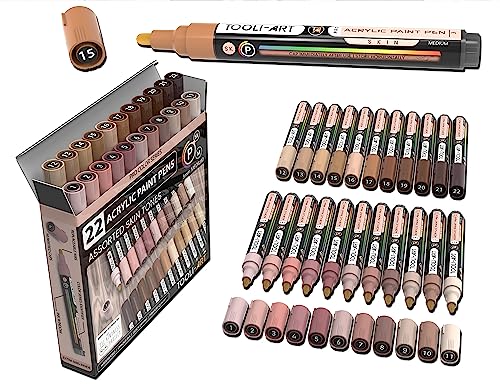 TOOLI-ART 22 Acrylic Paint Markers Paint Pens Pro Color Series Set 3mm Medium Tip for Rock Painting, Glass, Mugs, Wood, Metal, Glass Paint, Canvas, TOOLI-ART