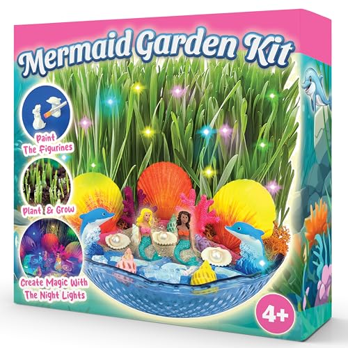 BLOONSY Mermaid Fairy Garden Kit for Kids | Light Up Mermaid Terrarium Kit | Mermaid Gifts Toys for Girls | Science STEM Arts and Crafts Activities BLOONSY