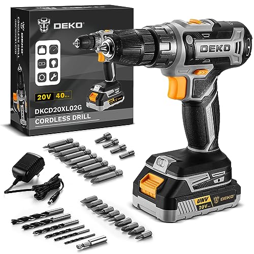 Power Drill Cordless: DEKO PRO Cordless Drill 20V Electric Power Drill Set Tool Drills Cordless Set with Battery and Charger 20 Volt Drill Driver Kit DEKOPRO