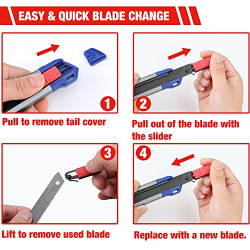 WORKPRO 18mm Retractable Utility Knife, Heavy Duty Aluminum Alloy Snap-off Box Cutter with 10PC SK5 Steel Sharp Blades for Cartons, Cardboard and WORKPRO