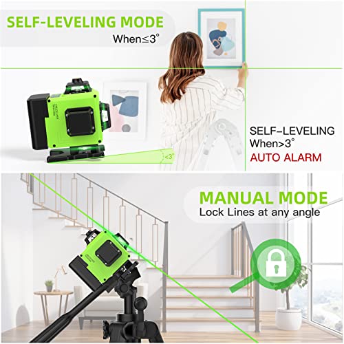 16 Lines Laser Level 360 Self Leveling, 4x360° 4D Green Beam Cross Line Lazer Level with 2 Batteries,360°Horizontal/Vertical Line Laser Remote Catlyn