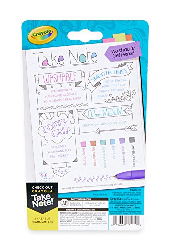 Crayola Medium Point Washable Gel Pens Set, School and Adult Coloring Supplies, 6 count Crayola