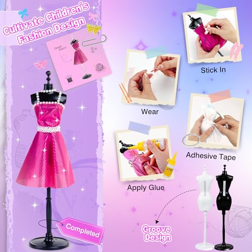 MINIFUN 600+Pcs Fashion Designer Kit for Girls, Sewing Kit with 4 Mannequins, DIY Art & Craft Activity for Kids, Girl Toys for Age 6 7 8 9 10 11 12+ MINIFUN