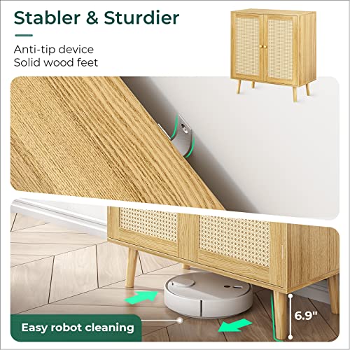 Huuger Buffet Cabinet with Storage, Storage Cabinet with PE Rattan Decor Doors, Accent Cabinet with Solid Wood Feet, Sideboard Cabinet for Hallway, Huuger