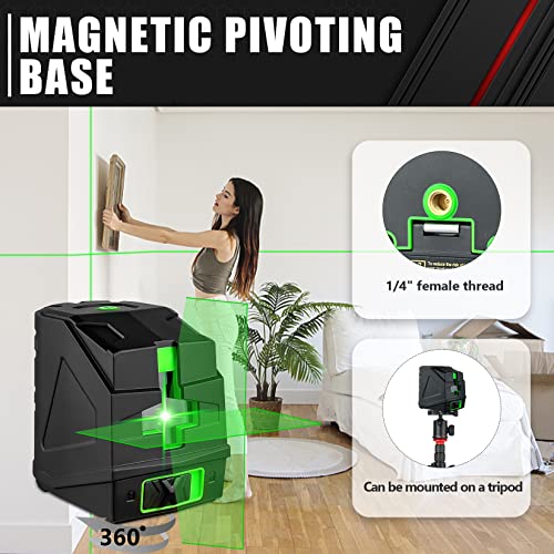 Laser Level,100ft/30m Self-Leveling Laser Level,Green Cross Line Laser,Vertical and horizontal lines,3 Brightness Adjustment,Rotates 360 C&T