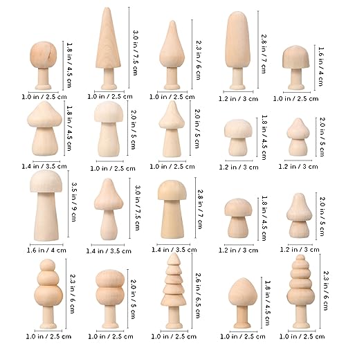 Kisangel 20pcs Mini Wood Mushrooms Wooden Trees Unpainted Little Pegs for Christmas Tree DIY Arts Crafts Kisangel