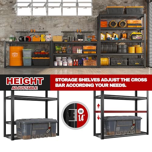 REIBII 48''W Garage Shelving Heavy Duty Loads 2500LBS Garage Storage Shelves Heavy Duty Shelving 5 Tier Adjustable Metal Shelving for Garage Storage REIBII