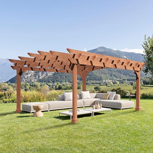 VEIKOU 12’ X 14’ Pergola, Outdoor Pergola with Solid Structure, Patio Wood Pergola, Cedar Pergolas and Gazebos with Arched Top for Deck Yard Grill VEIKOU