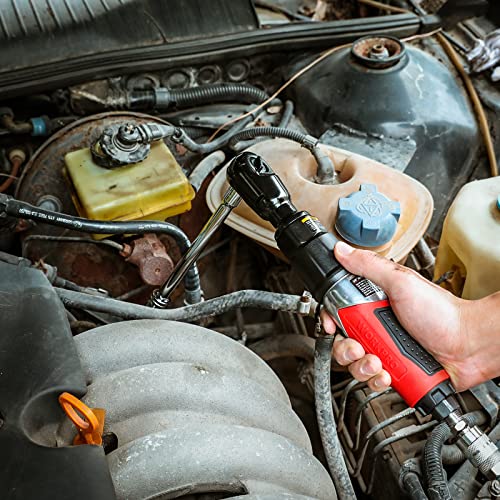 WORKPRO 3/8-Inch Air Ratchet Wrench, 50ft.lb Max Torque, 160RPM, 360 Degree Adjustable Exhaust, Forward/Reverse Control, Good Gift for Men Dad Father WORKPRO