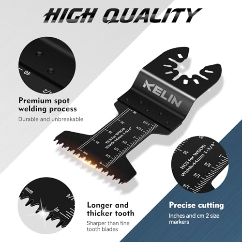 KELIN 78pcs Oscillating Tool Blade Kit with Japanese Long Teeth and Titanium Coated Saw Blades, High Efficient Multitool Blades for Metal Wood, KELIN