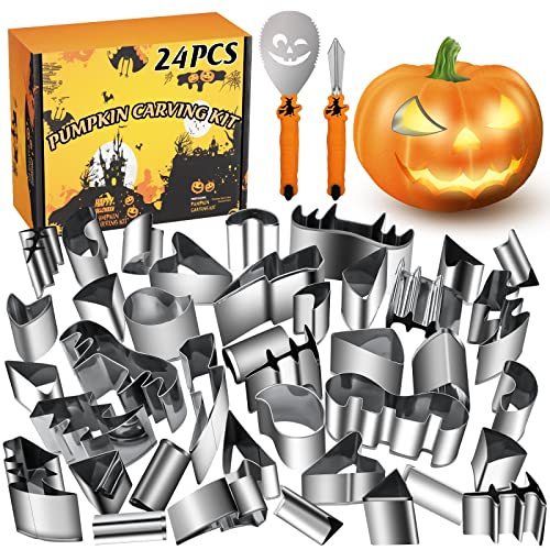 WANNTS Pumpkin Carving Kit Halloween, Safe and Easy Set for Kids, DIY Stainless Steel Tools Halloween Decoration Jack-O-Lanterns, Gift Halloween(24 WANNTS