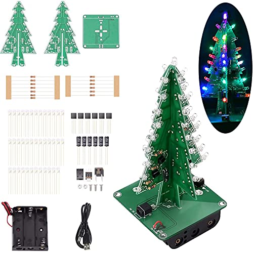 Adeept Colorful 3D Xmas Christmas Tree Led DIY Kits, 7 Color Flash RGB LED Circuit Electronic Assemble Funny Kits, STEM Project PCB Board for Student Adeept