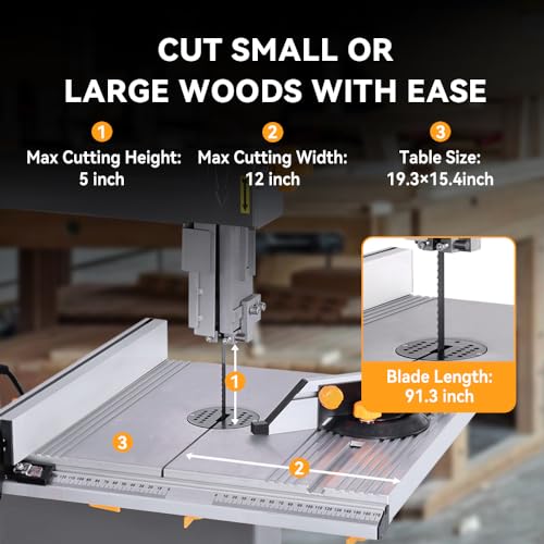 Hoteche 12-Inch Band Saw 7-Amp Two-Speed Benchtop with Stand for Woodworking and Metal Cutting, 1HP Hoteche