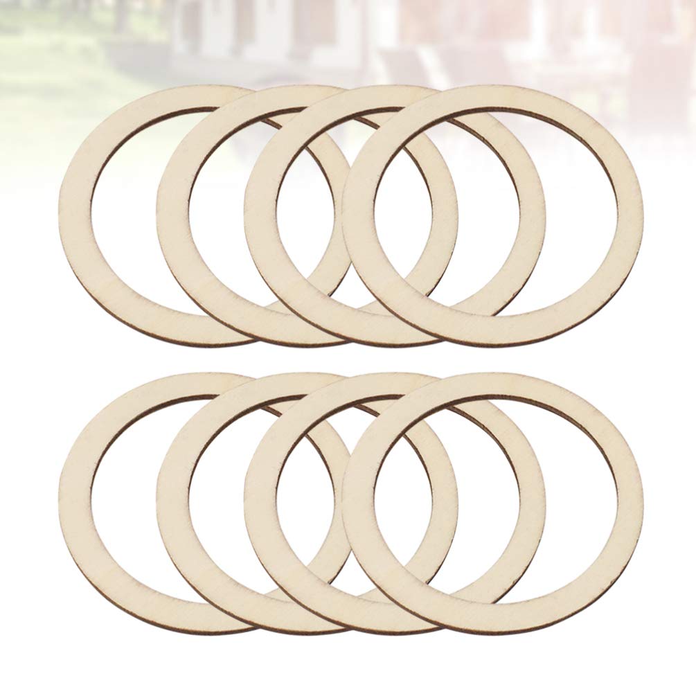 200pcs Flat Round Wood pnedant Unfinished Wood DIY Craft Decor Hollowed Wooden Slice Wood Wreath Ring Unfinished Wood Circles Floral Hoops Decor SUPVOX