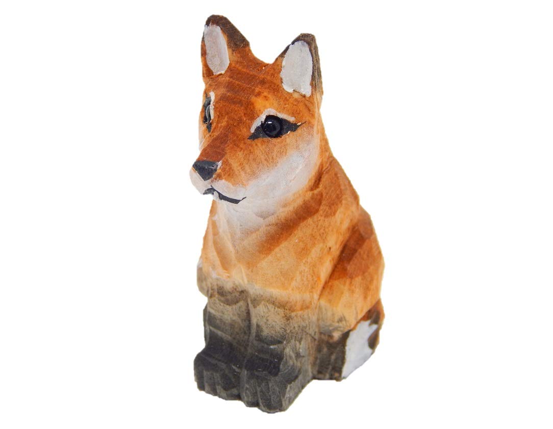 Selsela Red Fox Figurine Statue Small Wood Art Sculpture Decoration Art Carving Miniature Animals Selsela