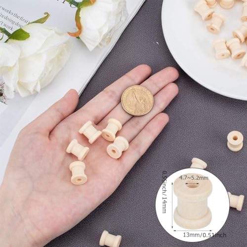 OLYCRAFT 300PCS Wooden Spools for Crafts 1/2 x 1/2 Inch Mini Unfinished Wooden Spools Natural Wooden Spools Wire Weaving Bobbins Wooden Natural OLYCRAFT