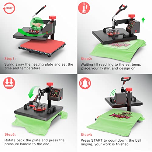 OIIEE Heat Press Machine 5 in 1 Combo Heat Press 15 x 15 Inch Heat Transfer Machine 360-Degree Swing Away Digital Shirt Printing Multi-function Heat oiiee