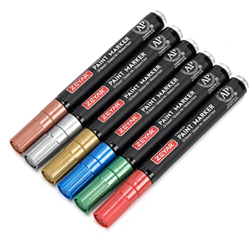 ZEYAR Permanent Oil-Based Paint Markers, Medium Point, Waterproof ink, Expert of Rock Painting, Great on Mug, Rock, Glass, Canvas, Metal and more (6 ZEYAR