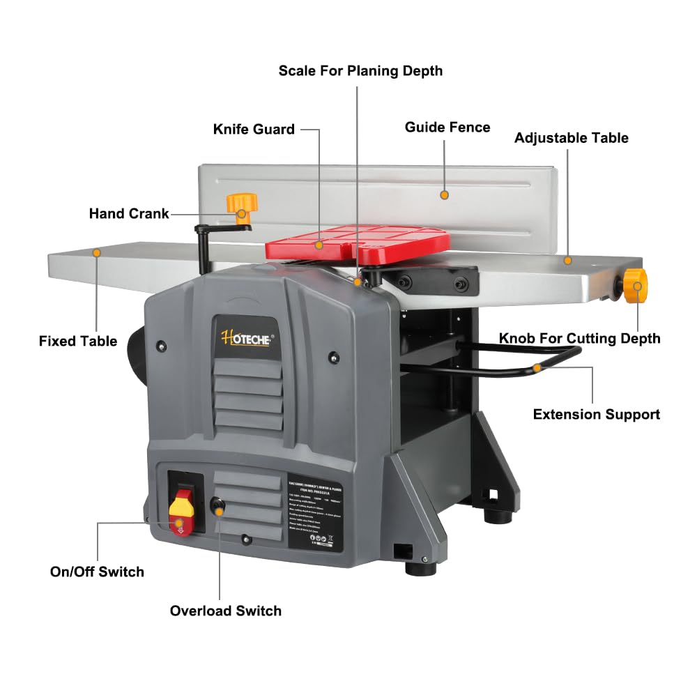 Hoteche 8-Inch Bechtop Jointer&Planer - 13-Amp Variable Speed Jointer Planer Combo with Extendable Table Hoteche