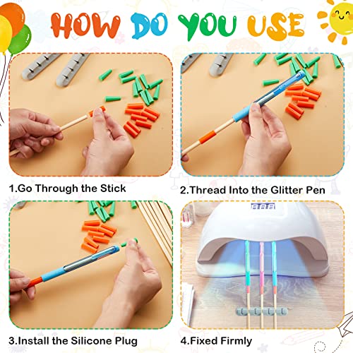 46 Pcs UV Epoxy Glitter Pen Holder Stand Turner Accessories with Nonstick Sleeves Silicone Pen Plugs Wooden Dowels Rods for DIY Craft Enthusiast Teling