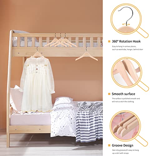 Nature Smile 20 Pack Unfinished/Natural Kids Baby Children Toddler Wooden Shirt Dress Coat Hangers with No Painting - 360°Stronger Anti-Rust Chrome Nature Smile