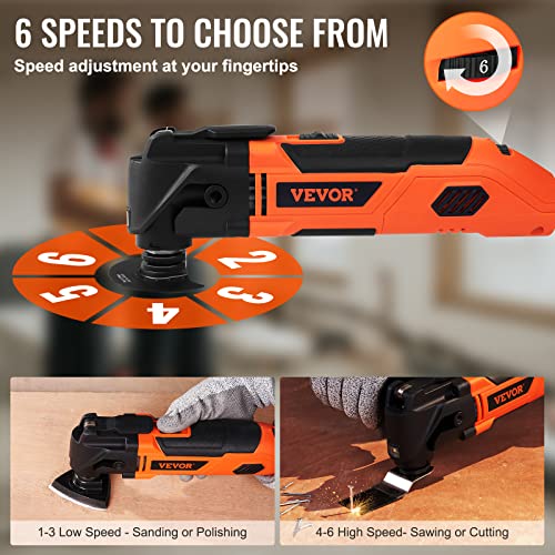 VEVOR Multitool Oscillating Tool Corded 2.5 Amp, Oscillating Saw Tool with LED Light, 6 Variable Speeds, 3.1° Oscillating Angle, 11000-22000 OPM, VEVOR