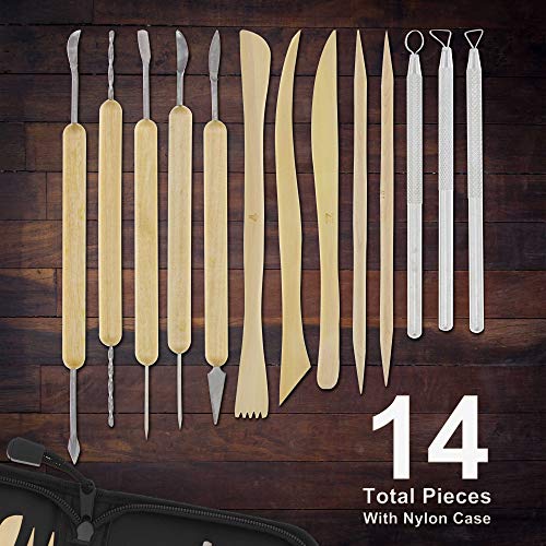 US Art Supply 14-Piece Pottery, Clay Sculpture & Ceramics Tool Set with Canvas Zippered Case US Art Supply