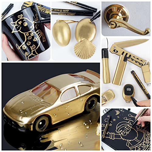 Art Liquid Gold Chrome Markers, KERIFI Reflective Gloss Metallic Chrome Marker Set, Supper Golden Mirror Marker Permanent, Touch Up Repair Paint Pen KERIFI
