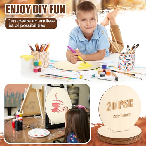 Suzile 20 Pcs 16 Inch Round Wood Circles for Crafts Unfinished Wood Rounds Blank Wood Signs Wood Cutouts Wood Discs for Crafts, Door Hanger, Door Suzile