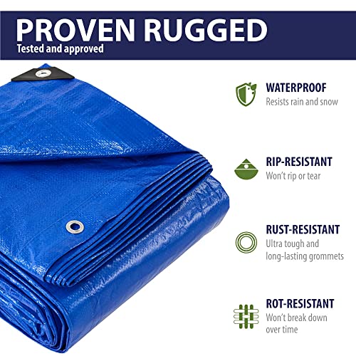 Rugged Rhino All Weather 100% Waterproof Heavy Duty Tarp, 2 Pack, 5 Mil UV Temperature Resistant Tarps, High Durability Multipurpose Cover, for Home Rugged Rhino