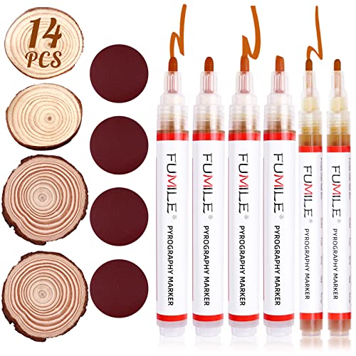 FUMILE Wood Burning Pen Set with 6PCS Scorch Pen Marker, 4PCS Wood Chips, 4PCS Sandpapers for DIY Wood Painting, Suitable for Artists and Beginners FUMILE