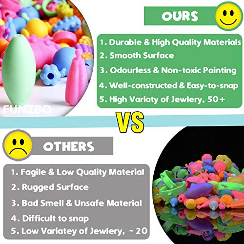 FUNZBO 500+ Snap Pop Beads for Kids Jewelry Making - Kids Crafts for Kids Ages 4-8, 6-8, Arts and Crafts Supplies, Kids Toys for Girls 3 4 5 6 7 8 9 FUNZBO