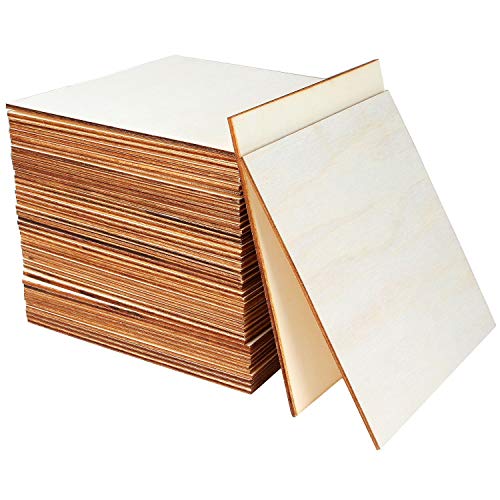 CertBuy 50 Pcs Unfinished Wood Pieces 6 x 6 Inch Square Blank Wood Natural Wooden Squares Cutouts for DIY Crafts, Painting, Staining, Carving, CertBuy