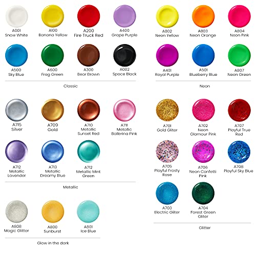 ARTEZA Tempera Washable Paint for Kids, Set of 32, 2.03oz/60ml Bottles, Poster Paint for Craft Projects, Sponge & Finger Painting, Includes Neon, ARTEZA