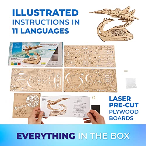 UGEARS Wooden Airplane Model Kits - The Ghost of Kyiv Ukrainian Fighter Jet Model Kit with Movable Ailerons, Wing Flaps & Tail Rudders - MiG-29 UGEARS