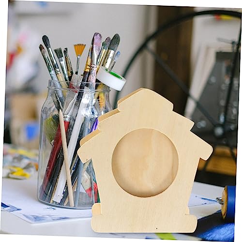 KALLORY 4pcs Diy Wooden Photo Frame Makeup Brush Holders Photo Frame Pen Cups Kids Pen Cups Unfinished Wood Pen Case Unfinished Brush Holder Diy Pen KALLORY