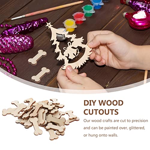 SEWACC Desk Decor Rustic Ornaments 50pcs Wooden Dog Bone Cutouts Unfinished Wood Dog Bone Slice Blank Bone Shaped Wood Ready to Paint Wood DIY Craft SEWACC